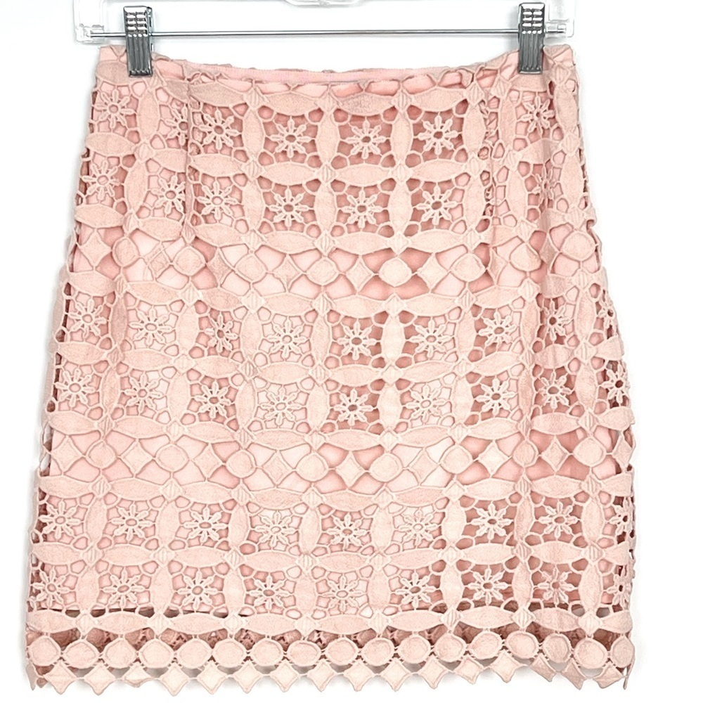 Sandro Lonely Guipure Lace Mini Skirt Pastel Pink sz 1 US SMALL - Picture 3 of 12